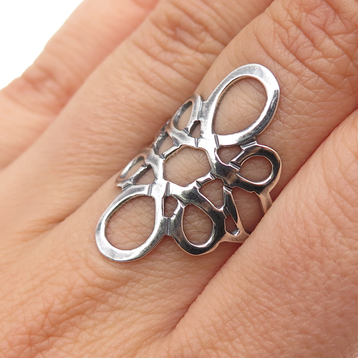 925 Sterling Silver Vintage Mexico Modernist Swirl Flower Oxidized Ring Size 7