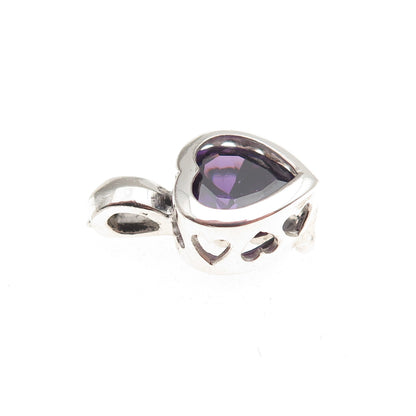 925 Sterling Vintage Real Amethyst Interchangeable Heart Cage Mini Charm Pendant