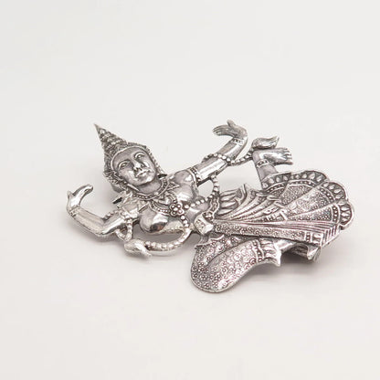 939 Silver Vintage Siam Thai Nakon Niello Hindu Goddess Pin Brooch