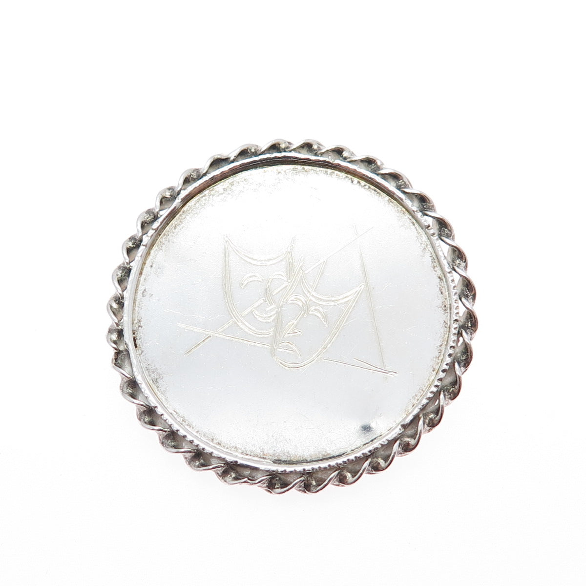 925 Sterling Silver Vintage Engraved Comedy & Tragedy Masks Pin Brooch