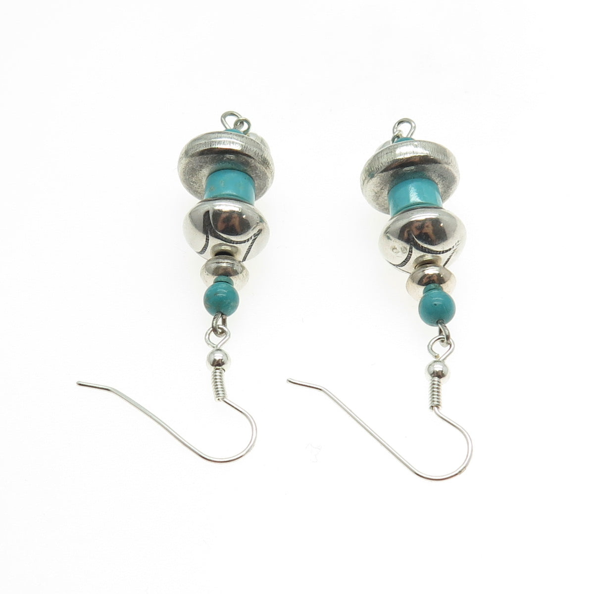 Old Pawn 925 Sterling Silver Southwestern Bisbee Turquoise Navajo Pearl Earrings