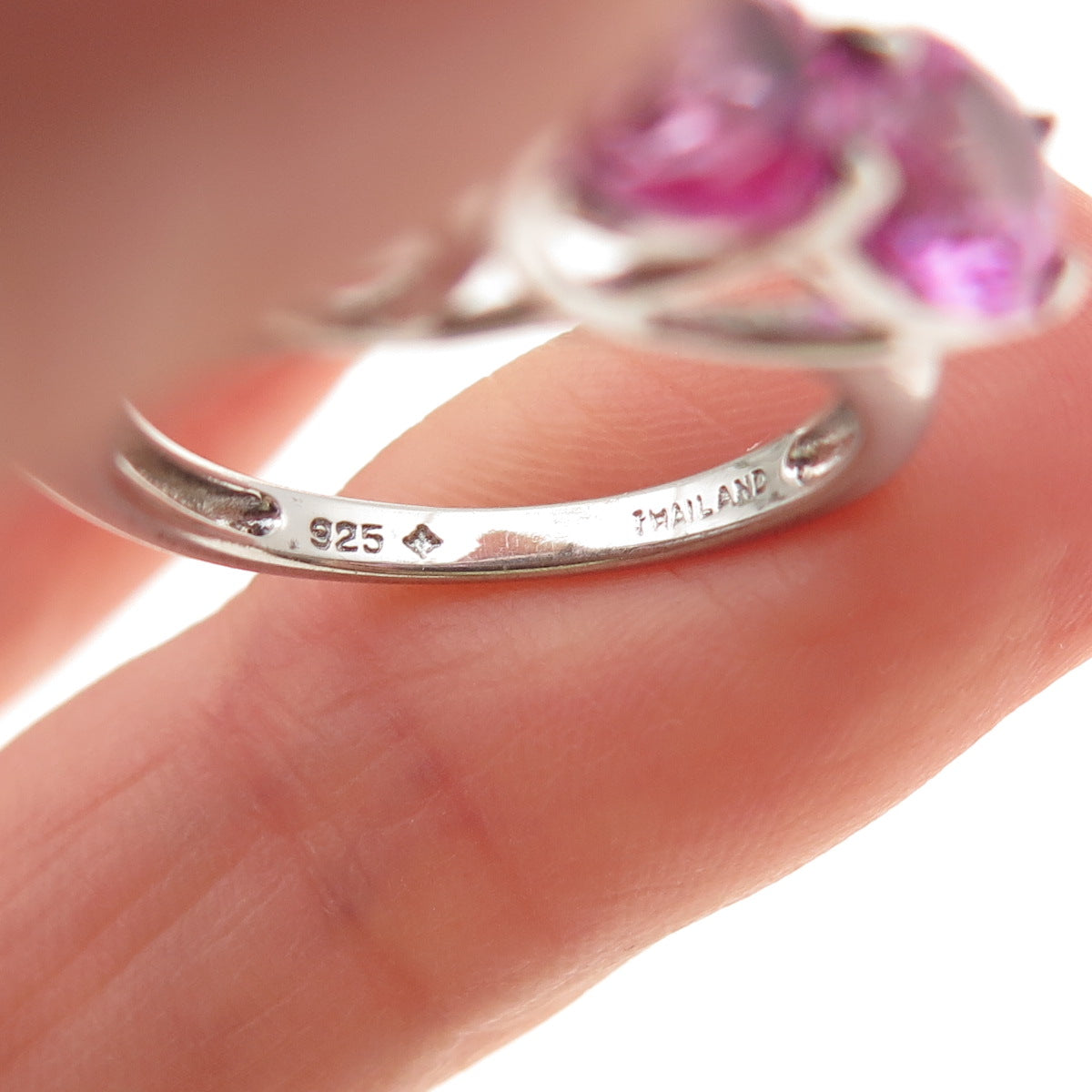 925 Sterling Silver Lab-Created Blue & Pink Sapphire Ring Size 5.75
