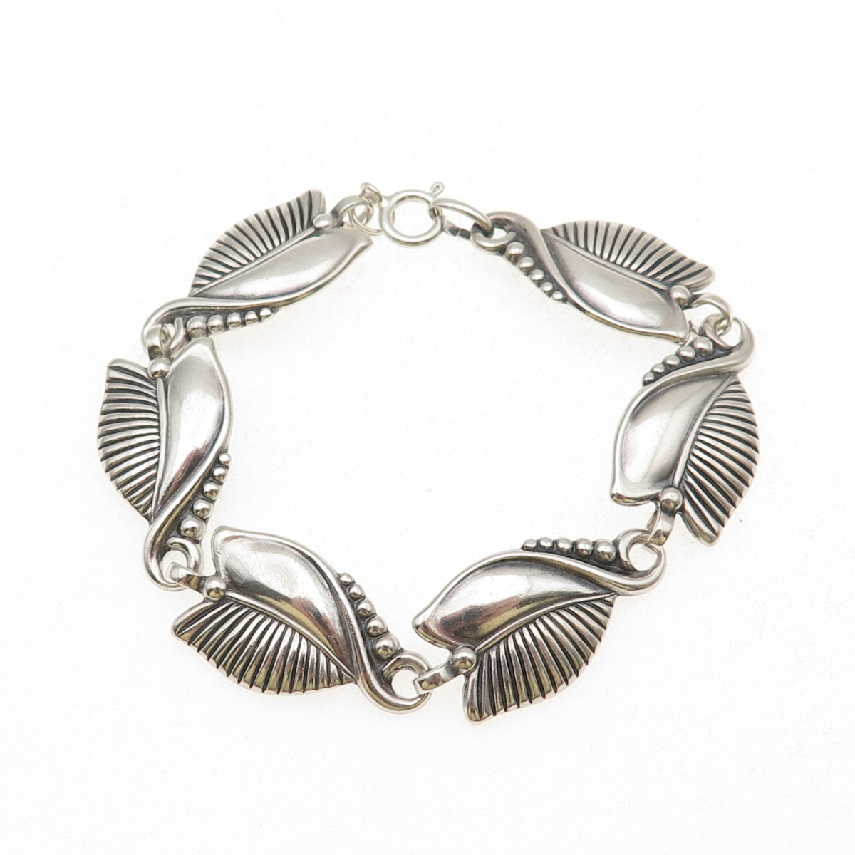 925 Sterling Silver Antique Art Deco Floral Oxidized Bracelet 6.5"