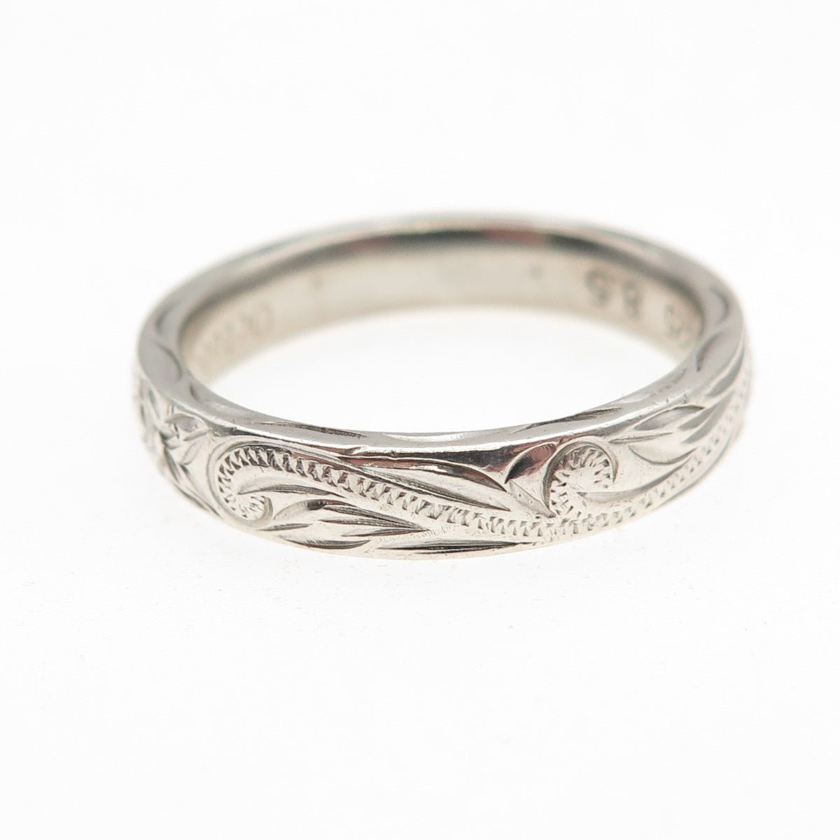 925 Sterling Silver Engraved Floral Wedding Band Ring Size 8.5