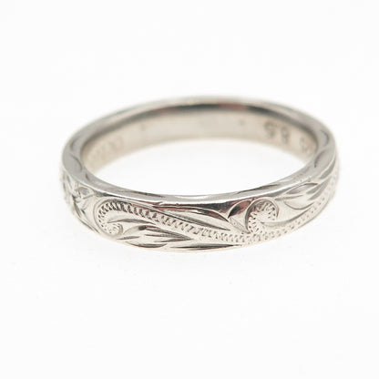 925 Sterling Silver Engraved Floral Wedding Band Ring Size 8.5