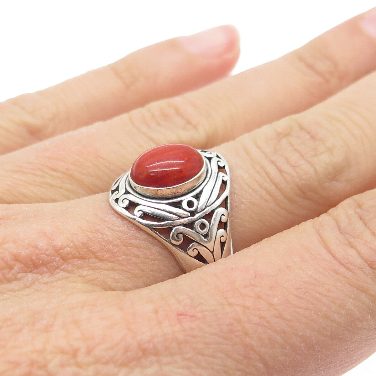 MG MICHAEL GOLAN 925 Sterling Silver Vintage Red Jasper Ethnic Ring Size 7.25