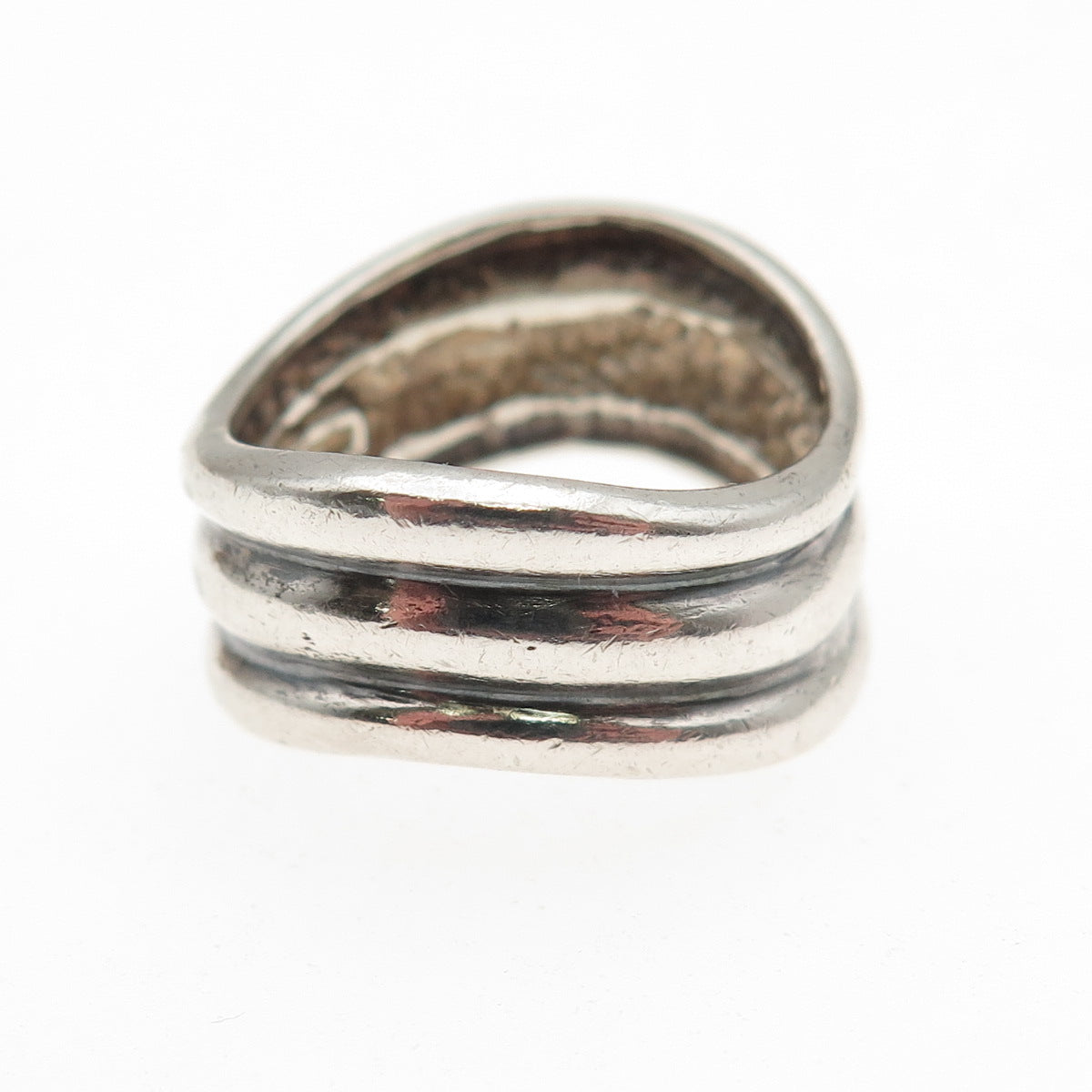 925 Sterling Silver Vintage Modernist Wavy Oxidized Ring Size 8