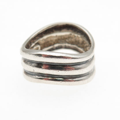 925 Sterling Silver Vintage Modernist Wavy Oxidized Ring Size 8