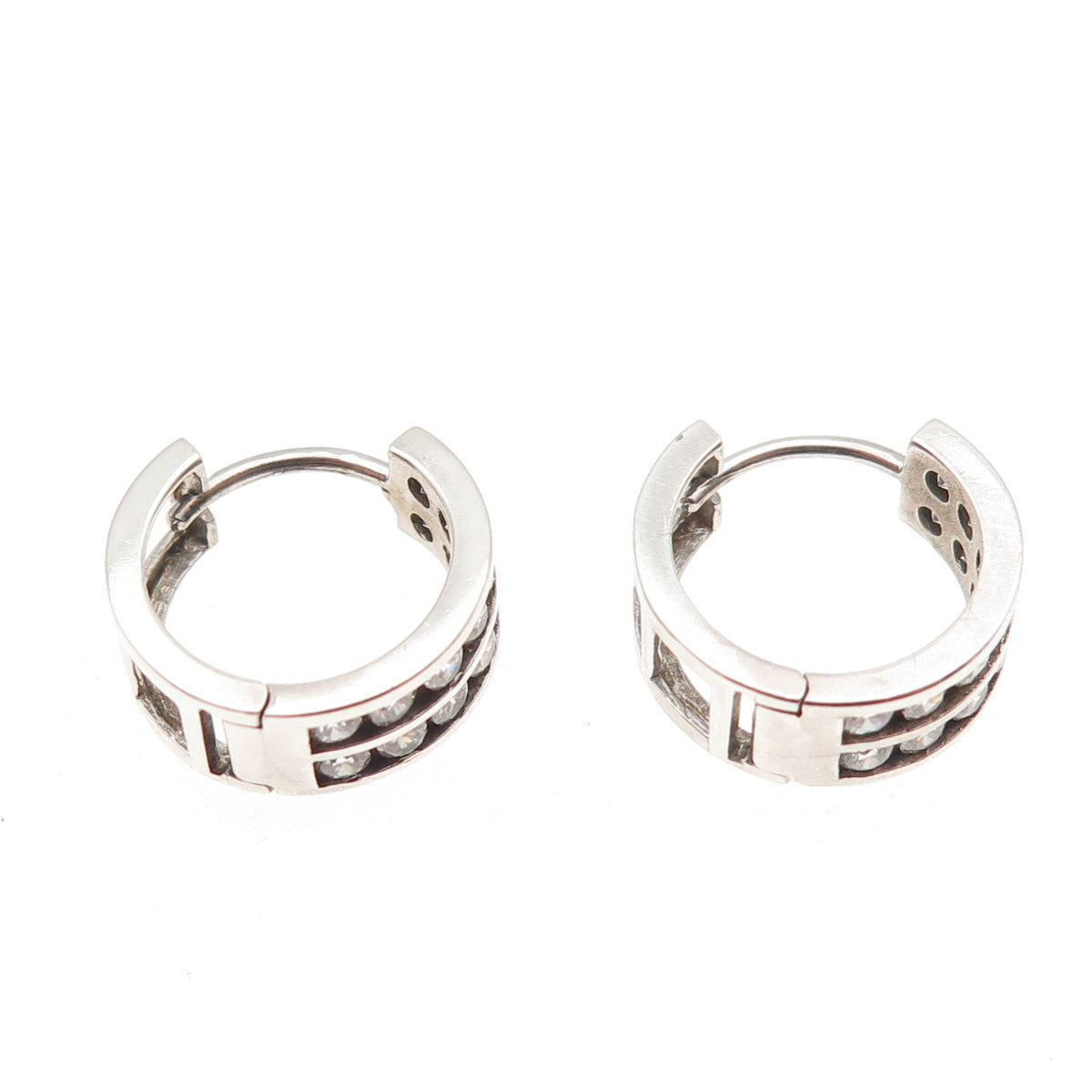 925 Sterling Silver Round-Cut C Z Hoop Earrings