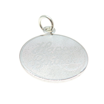 WELLS 925 Sterling Silver Vintage "Happy Birthday" Round Tag Charm Pendant