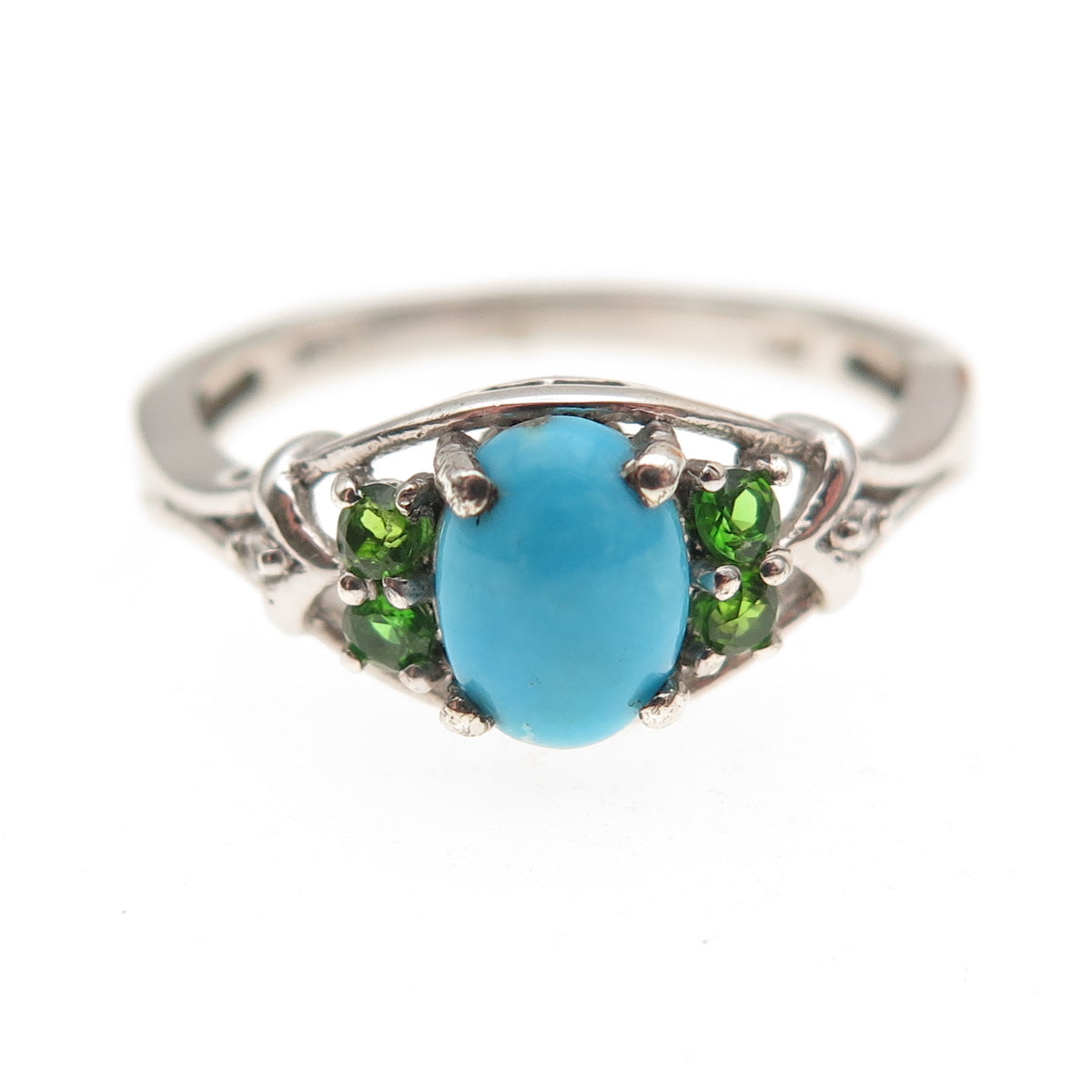 Chuck Clemency 925 Sterling Real Sleeping Beauty Turquoise & Peridot Ring Size 8