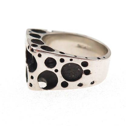 925 Sterling Silver Vintage Modernist Swiss Cheese Oxidized Ring Size 8.75