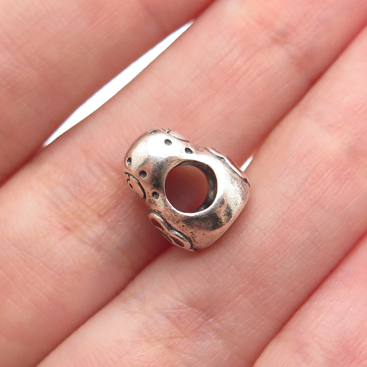 925 Sterling Silver Vintage Enamel Flower Baby Doll Bead Charm