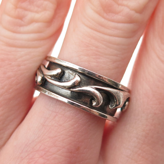 925 Sterling Silver Vintage Floral Oxidized Band Ring Size 8