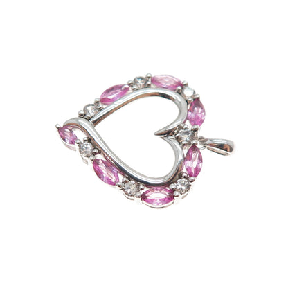 SAI 925 Sterling Silver Real Pink Sapphire & White Topaz Heart Charm Pendant