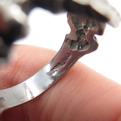 925 Sterling Silver Vintage Modernist Heartbeat Oxidized Ring Size 8.25