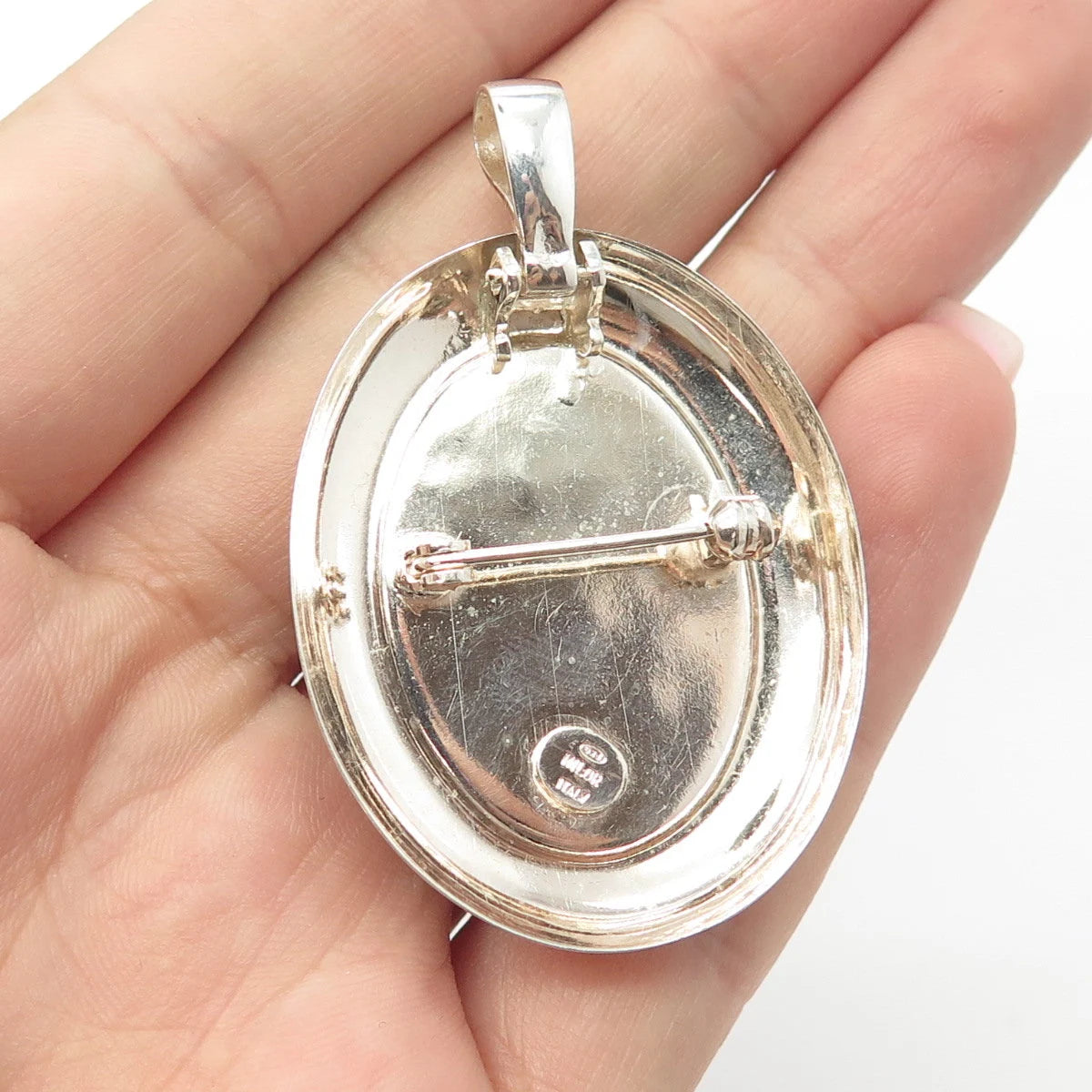 925 Sterling Silver Vintage Italy Milor Ceramic Flower Basket Pendant/Pin Brooch