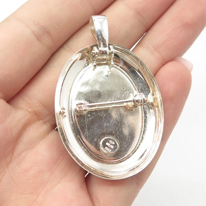 925 Sterling Silver Vintage Italy Milor Ceramic Flower Basket Pendant/Pin Brooch
