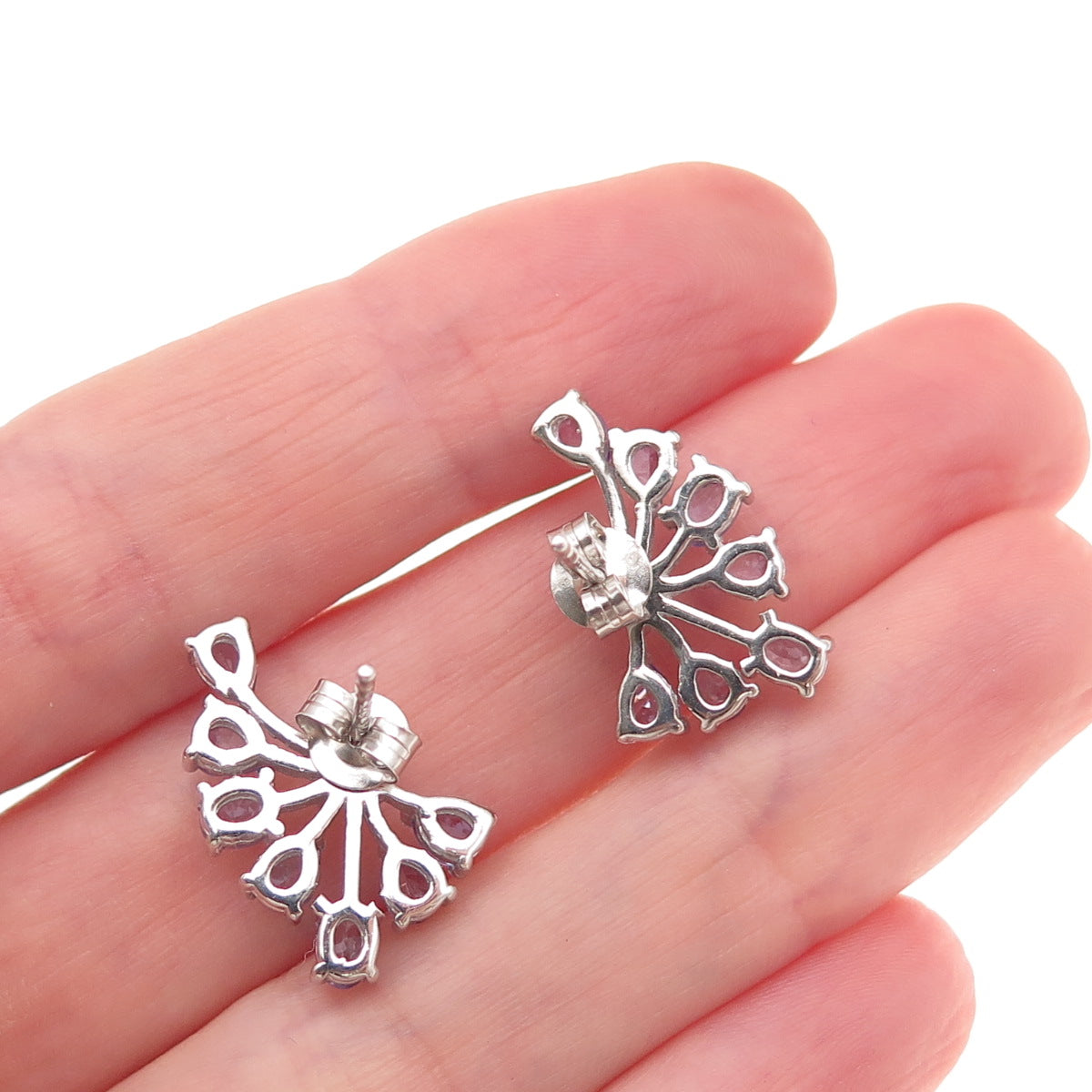 Chuck Clemency 925 Sterling Silver Real Pear-Cut Tanzanite Firework Earrings