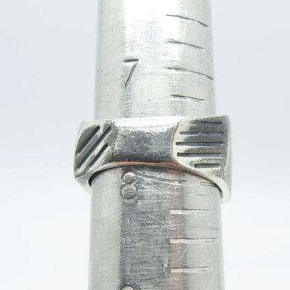 925 Sterling Silver Vintage Bayama Striped Modernist Ring Size 7.75