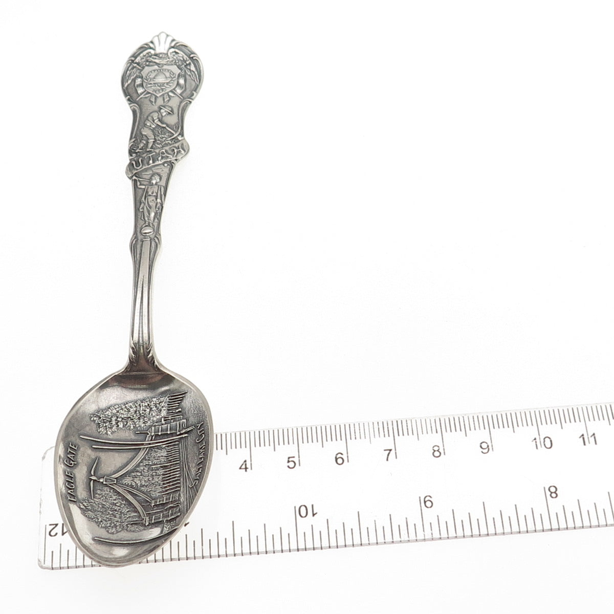 Mechanics 925 Sterling Silver Antique Art Deco Eagle Gate Utah Coffee Spoon