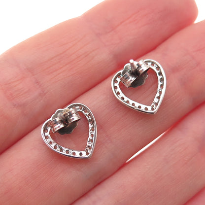 925 Sterling Silver Round-Cut C Z Open Heart Stud Earrings