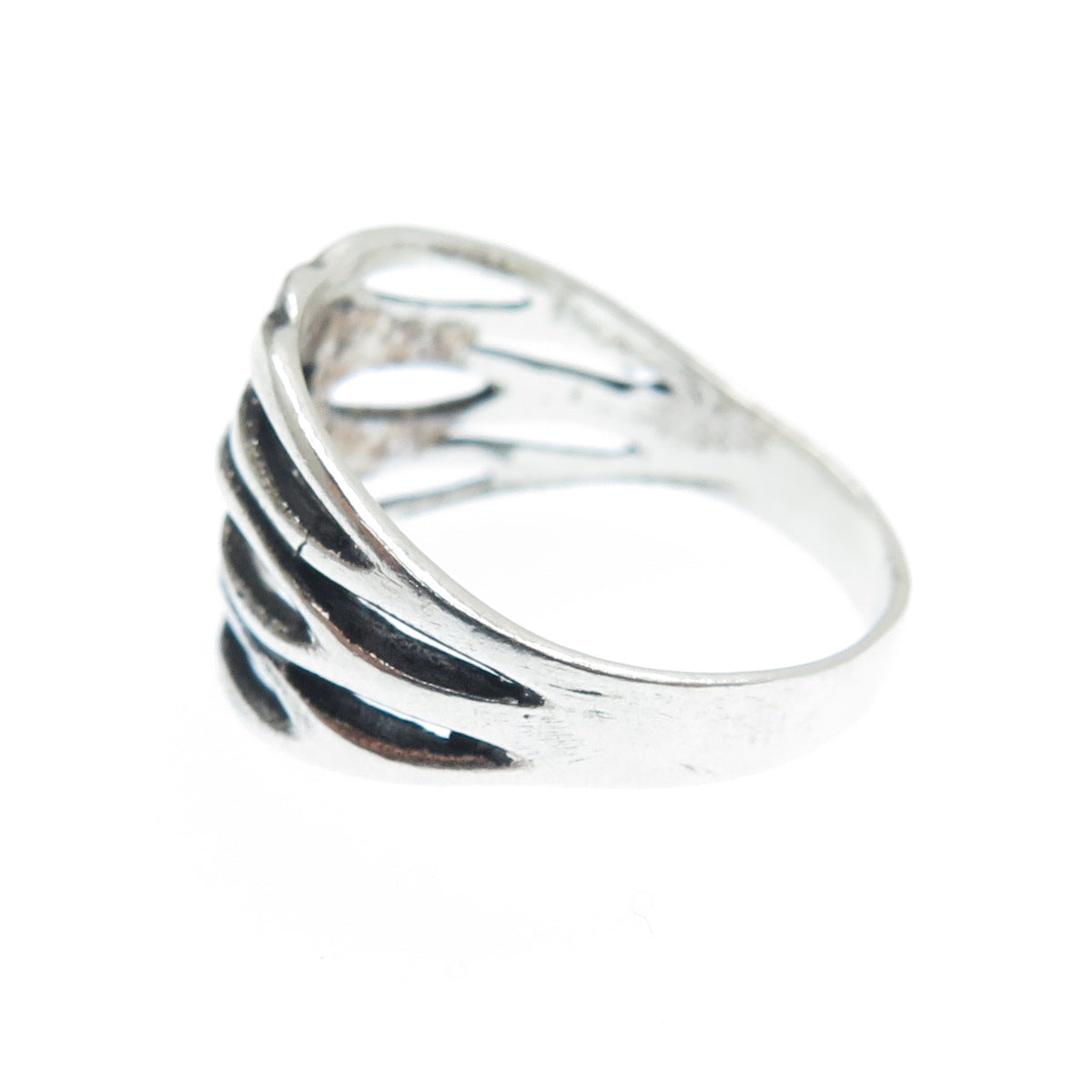 925 Sterling Silver Vintage Modernist Twisted Wavy Oxidized Ring Size 6.25