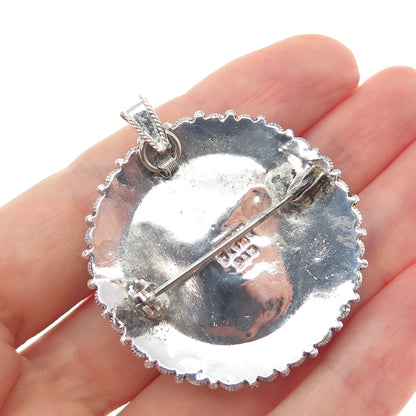 925 Sterling Silver Vintage Mexico Dichroic Glass Sun Pin Brooch / Pendant