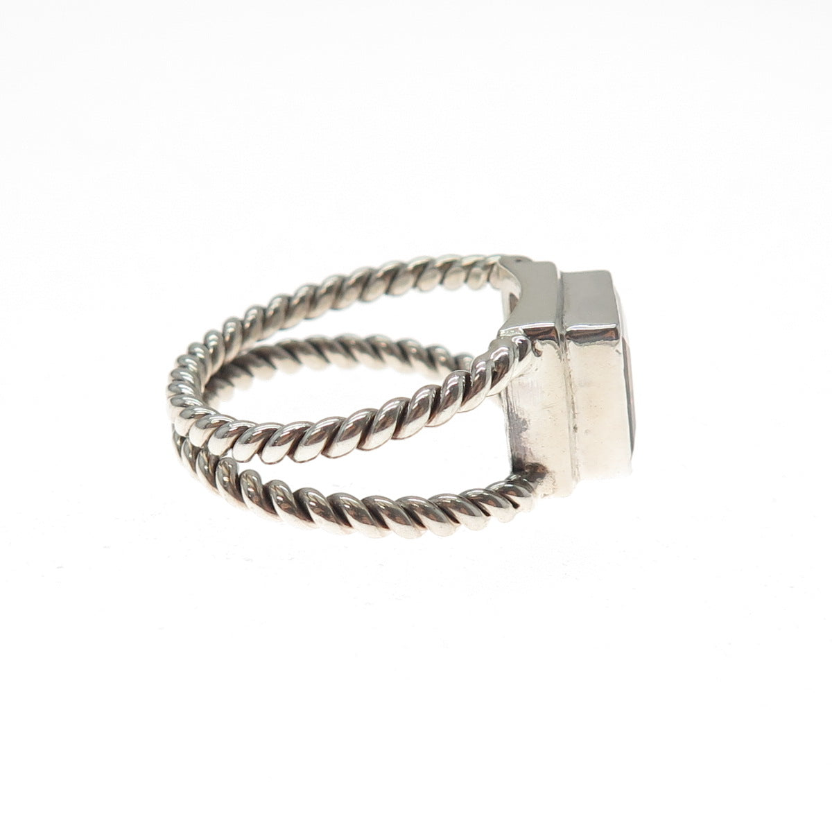 IROSE 925 Sterling Silver Vintage Real Smoky Quartz 2-Row Ring Size 9
