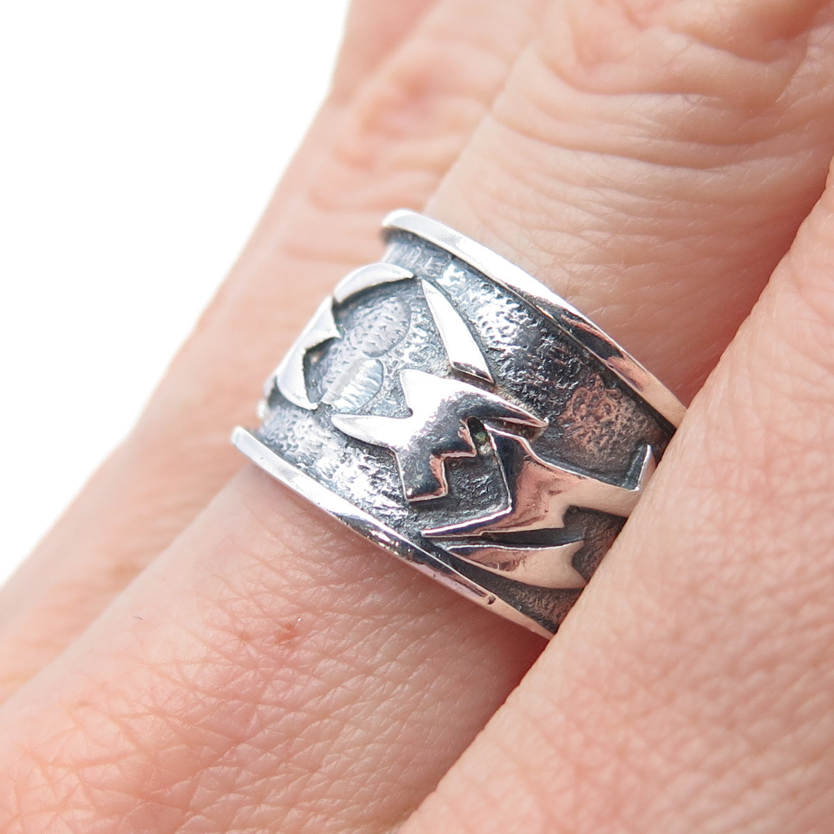 925 Sterling Silver Vintage Modernist Oxidized Biker Ring Size 7.75