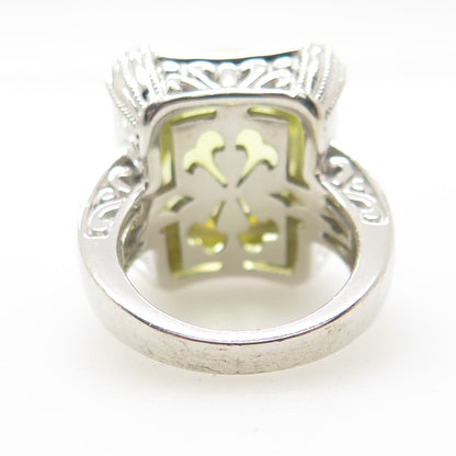 925 Sterling Silver SVI Real Cushion-Cut Lemon Citrine Statement Ring Size 6