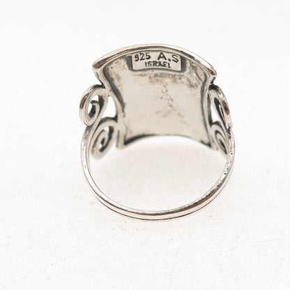 925 Sterling Vintage AS Israel Real Tourmaline Modernist Oxidized Ring Size 9