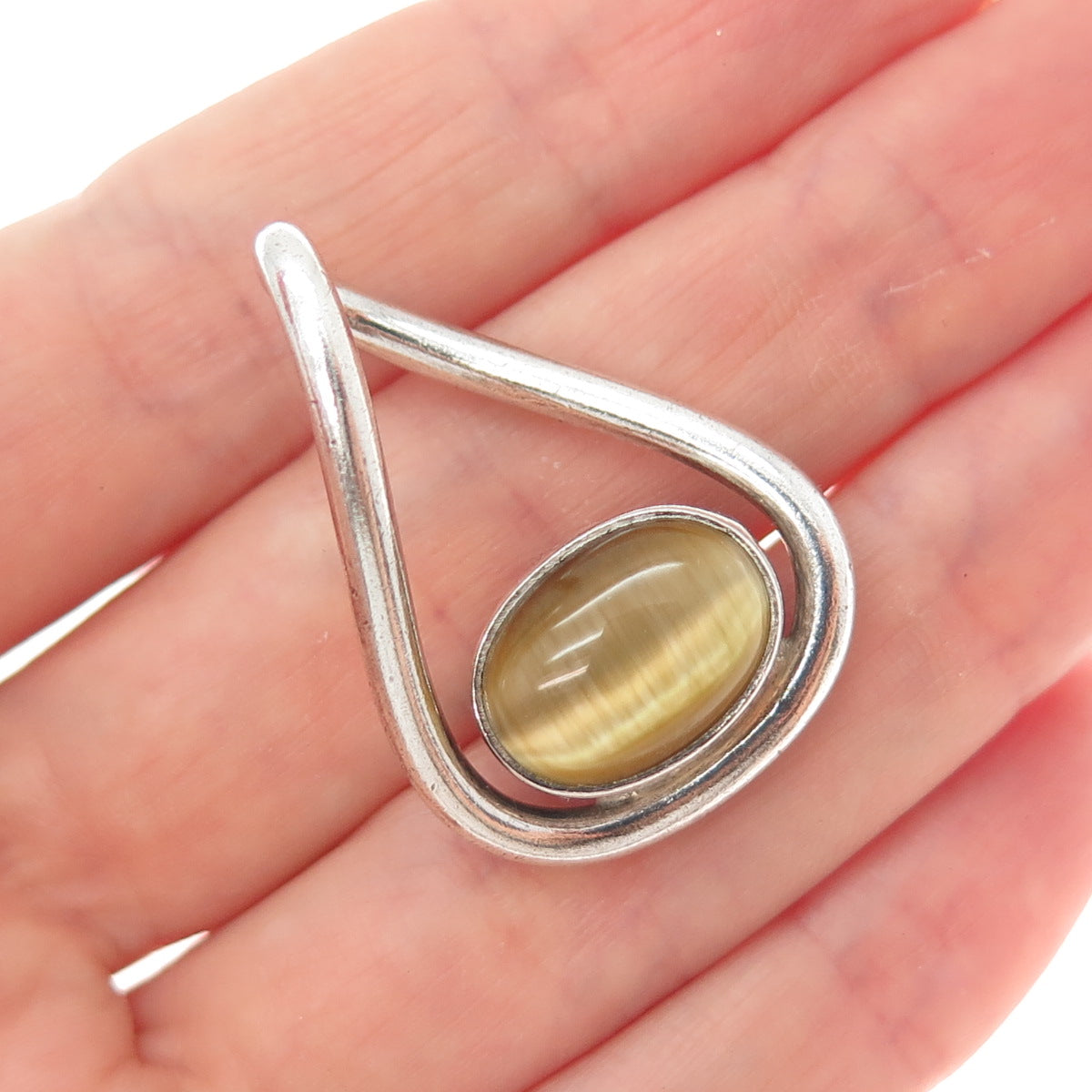 925 Sterling Silver Vintage Real Tiger Eye Teardrop Charm Pendant