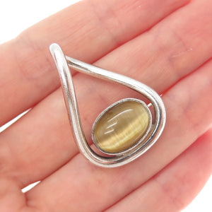 925 Sterling Silver Vintage Real Tiger Eye Teardrop Charm Pendant