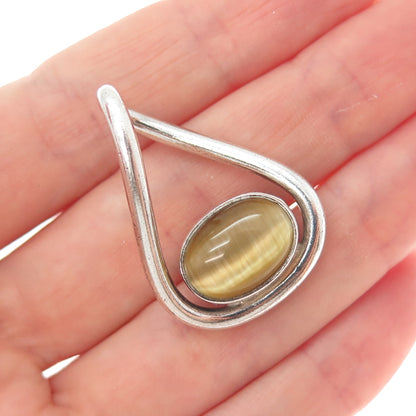 925 Sterling Silver Vintage Real Tiger Eye Teardrop Charm Pendant