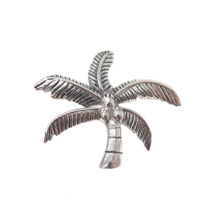 925 Sterling Silver Vintage Coconut Palm Tree Oxidized Pin Brooch