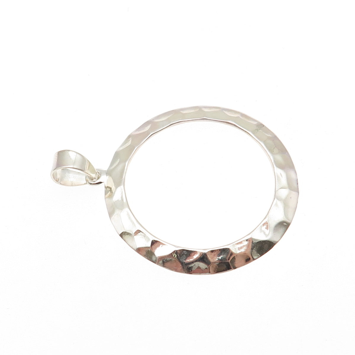 925 Sterling Silver Modernist Hammered Circle Pendant