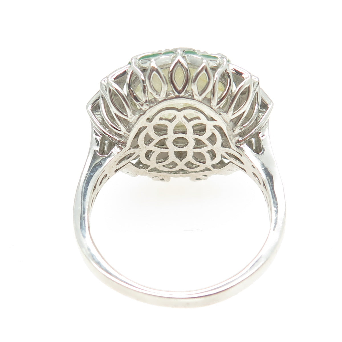 CHUCK CLEMENCY 925 Sterling Silver Real Rutilated Quartz Enamel Ring Size 11.25