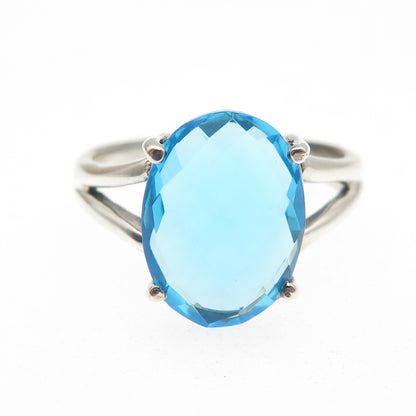 925 Sterling Silver Vintage Oval-Cut Blue C Z Ring Size 9.25