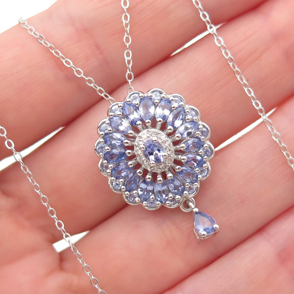 Chuck Clemency 925 Sterling Silver Real Tanzanite & White Topaz Necklace 20"