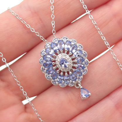 Chuck Clemency 925 Sterling Silver Real Tanzanite & White Topaz Necklace 20"