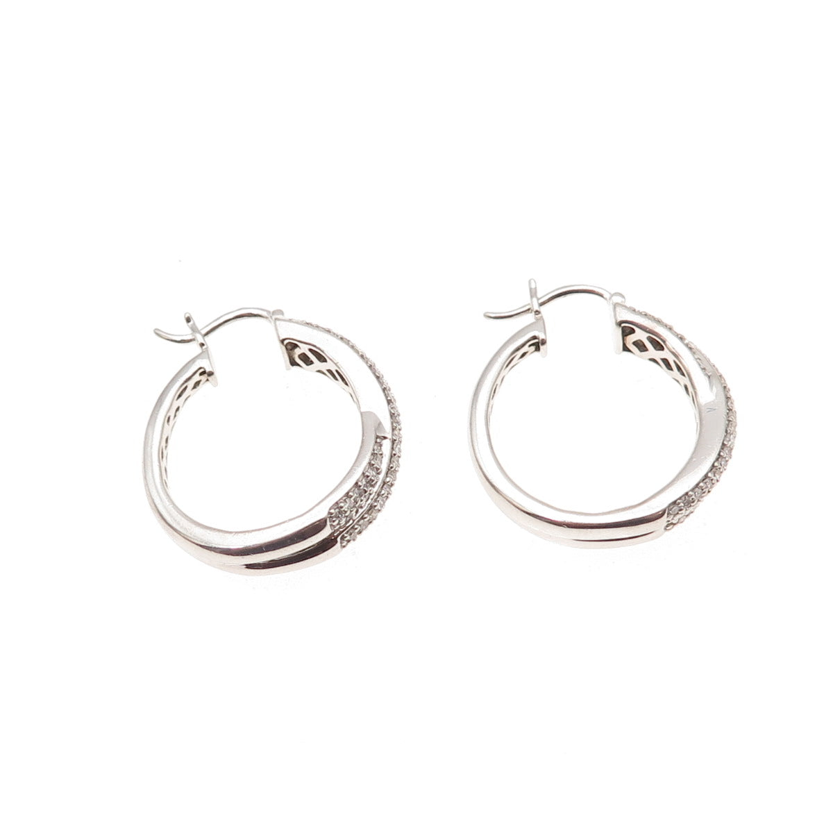 Platinaire 925 Sterling Silver Real Round-Cut Diamond Crisscross Hoop Earrings