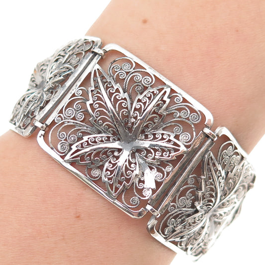 Alice Caviness Sterling Silver Antique Art Deco Floral Filigree Bracelet 7.5"