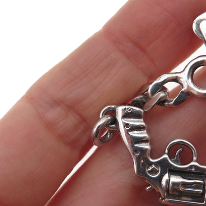 925 Sterling Silver Vintage Revolver Key Fob Chain