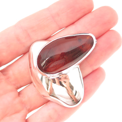 925 Sterling Silver Vintage Poland Real Amber Modernist Pin Brooch
