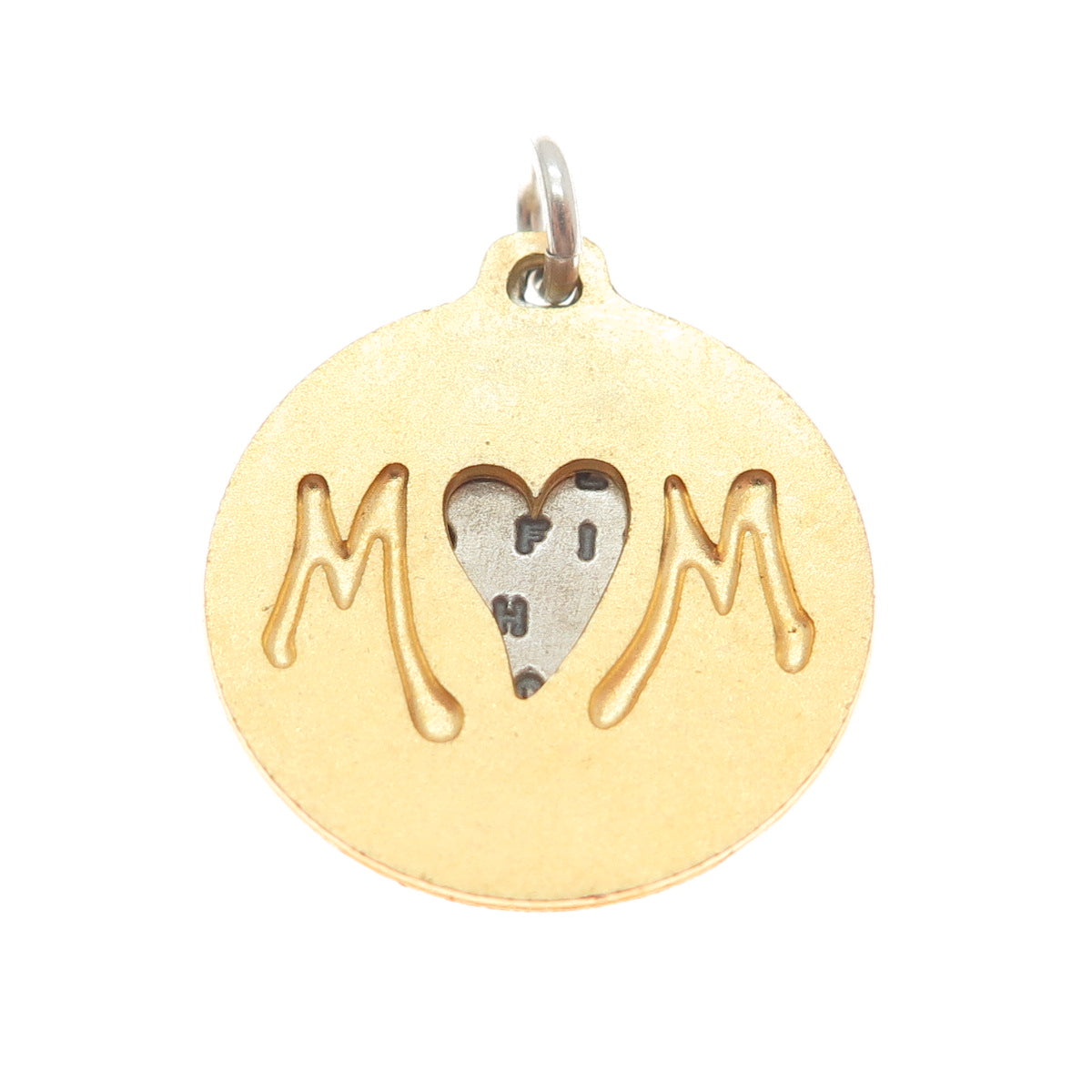 KATHY BRANSFIELD 925 Sterling Silver 2-Tone Vintage "Mom" Love Round Pendant