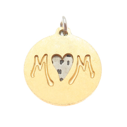 KATHY BRANSFIELD 925 Sterling Silver 2-Tone Vintage "Mom" Love Round Pendant
