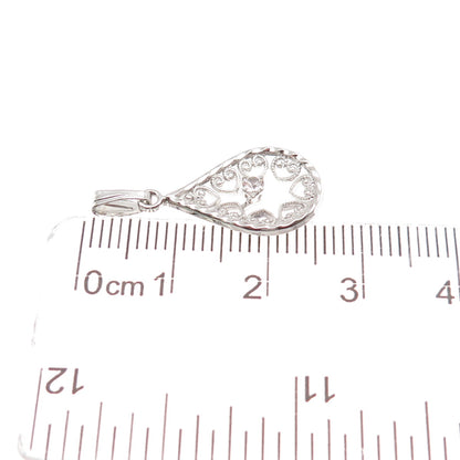 Marvel 925 Sterling Silver Vintage Round-Cut C Z Heart Teardrop Charm Pendant