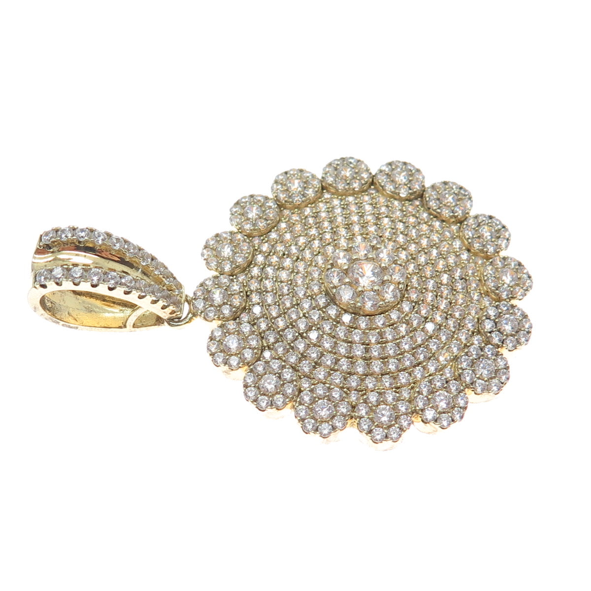 925 Sterling Silver Gold Plated Round-Cut Shaped C Z Sparkle Pendant