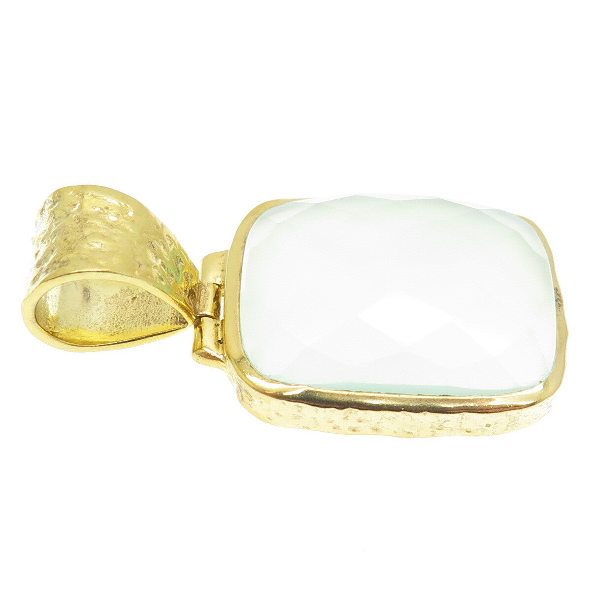 925 Sterling Silver Gold Plated Vintage Chalcedony Gem Hammered Finish Pendant